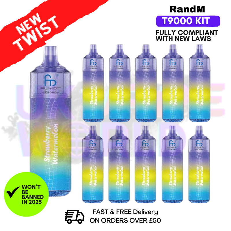 Strawberry Watermelon Randm T9000 Puffs Box Of 10