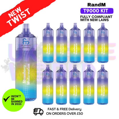 Strawberry Watermelon Randm T9000 Puffs Box Of 10