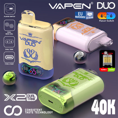 Unleash the Ultimate Experience with VAPEN Duo Twins 40k Puffs Vape– Two Bold Flavors. One Powerful Pod!