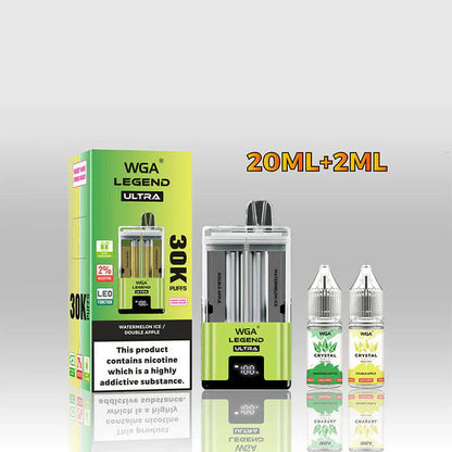 WGA Crystal Legend Ultra 30000 Puffs Disposable Vape (Box of 10)-650mAh Battery, 22ml E-liquid, Multiple Nicotine 16 Flavors