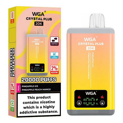 WGA Crystal Plus 20000 Vape 2-in-1 Rechargeable-650mAh Battery, Multiple Nicotine 13 Flavors